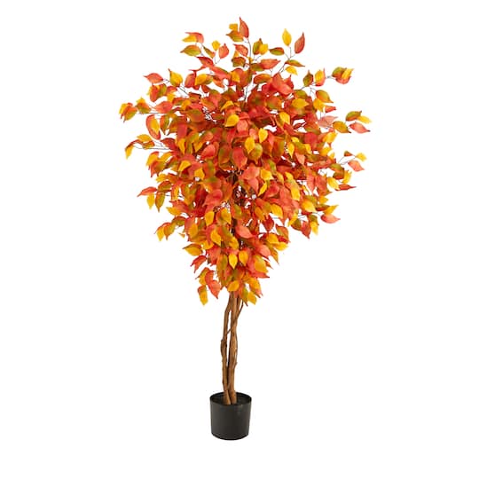 5ft. Orange Autumn Ficus Artificial Fall Tree